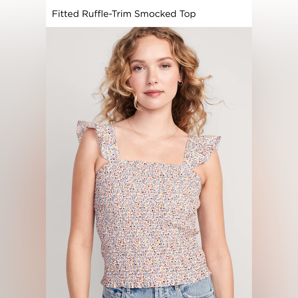 Fitted Ruffle-Trim, Smocked Top